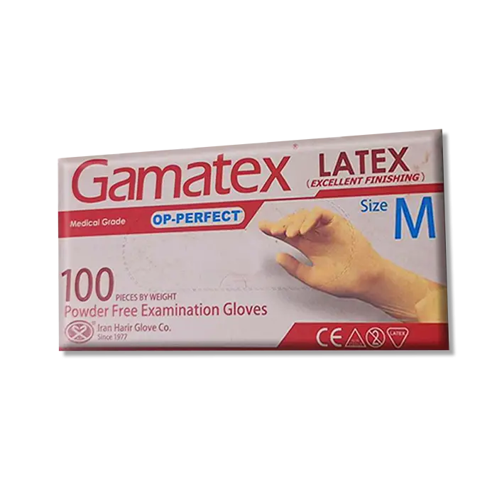 دستکش لاتکس حریر مدل gmatex اپی پرفکت بسته 100 عددی
